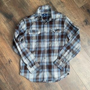 Brown and blue plaid shirt